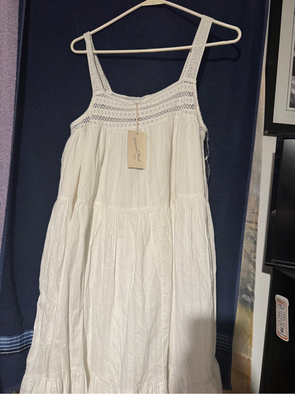 Universal Thread White Cotton Tiered Midi Dress with Crochet Yoke - Picture 3 of 3